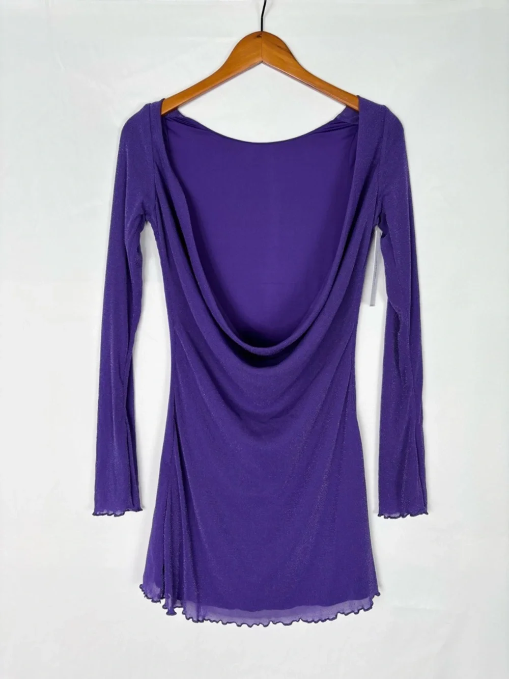 NEW Princess Polly Leshner Long Sleeve Mini Dress Purple Size 6 Shimmer Low Back